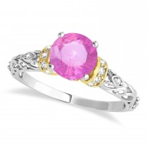 Pink Sapphire & Diamond Antique Style Engagement Ring 14k Two-Tone Gold (0.87ct)