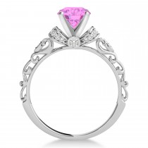 Pink Sapphire & Diamond Antique Style Engagement Ring 18k White Gold (0.87ct)