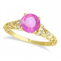 Pink Sapphire & Diamond Antique Engagement Ring 18k Yellow Gold 0.87ct