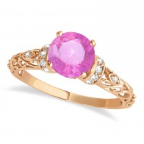 Pink Sapphire & Diamond Antique Style Engagement Ring 14k Rose Gold (1.12ct)