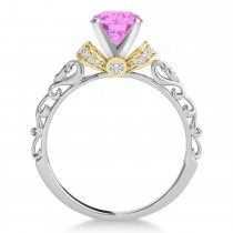 Pink Sapphire & Diamond Antique Style Engagement Ring 14k Two-Tone Gold (1.12ct)