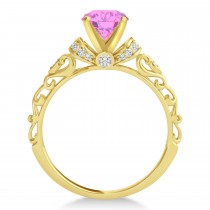 Pink Sapphire Diamond Antique Engagement Ring 18k Yellow Gold (1.12ct)
