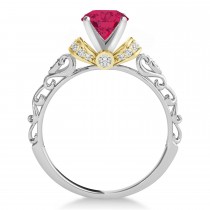Ruby & Diamond Antique Style Engagement Ring 14k Two-Tone Gold (0.87ct)