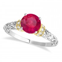 Ruby & Diamond Antique Style Engagement Ring 18k Two-Tone Gold (0.87ct)