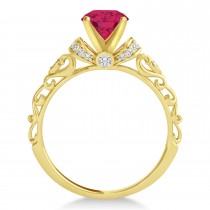 Ruby & Diamond Antique Style Engagement Ring 18k Yellow Gold (0.87ct)