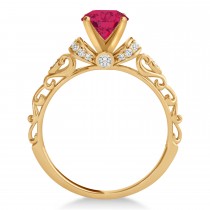 Ruby & Diamond Antique Style Engagement Ring 14k Rose Gold (1.62ct)