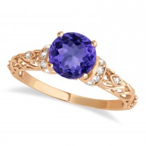 Tanzanite & Diamond Antique Style Engagement Ring 14k Rose Gold (0.87ct)