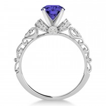 Tanzanite & Diamond Antique Style Engagement Ring 14k White Gold (0.87ct)