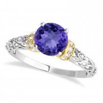 Tanzanite & Diamond Antique Style Engagement Ring 14k Two-Tone Gold (0.87ct)
