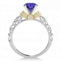 Tanzanite & Diamond Antique Style Engagement Ring 18k Two-Tone Gold (0.87ct)