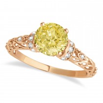 Yellow Diamond & Diamond Antique Style Engagement Ring 14k Rose Gold (0.87ct)