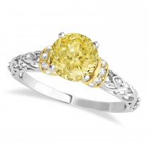 Yellow Diamond & Diamond Antique Style Engagement Ring 14k Two-Tone Gold (0.87ct)