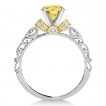 Yellow Diamond & Diamond Antique Style Engagement Ring 14k Two-Tone Gold (1.12ct)