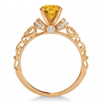 Yellow Sapphire & Diamond Antique Style Engagement Ring 14k Rose Gold (0.87ct)