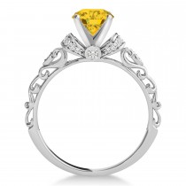 Yellow Sapphire & Diamond Antique Style Engagement Ring 14k White Gold (0.87ct)
