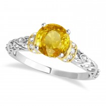Yellow Sapphire & Diamond Antique Style Engagement Ring 14k Two-Tone Gold (0.87ct)