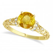Yellow Sapphire Diamond Antique Engagement Ring 18k Yellow Gold 0.87ct