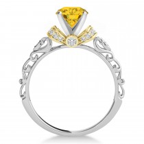 Yellow Sapphire & Diamond Antique Style Engagement Ring 18k Two-Tone Gold (0.87ct)