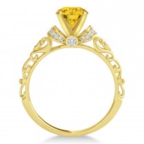 Yellow Sapphire Diamond Antique Engagement Ring 18k Yellow Gold 1.12ct