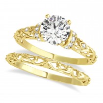 Diamond Antique Style Bridal Set 14k Yellow Gold (1.12ct)
