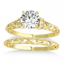 Diamond Antique Style Bridal Set Setting 14k Yellow Gold (0.12ct)