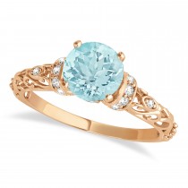 Aquamarine & Diamond Antique Style Bridal Set 14k Rose Gold (0.87ct)