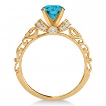Blue Diamond & Diamond Antique Style Bridal Set 14k Rose Gold (1.12ct)