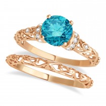 Blue Diamond & Diamond Antique Style Bridal Set 14k Rose Gold (1.62ct)