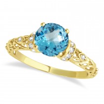 Blue Topaz & Diamond Antique Style Bridal Set 14k Yellow Gold (0.87ct)