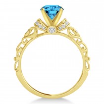 Blue Topaz & Diamond Antique Style Bridal Set 14k Yellow Gold (1.12ct)