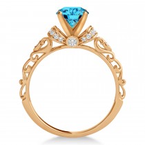 Blue Topaz & Diamond Antique Style Bridal Set 14k Rose Gold (1.62ct)