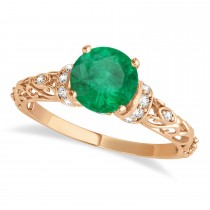 Emerald & Diamond Antique Style Bridal Set 14k Rose Gold (0.87ct)