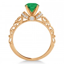 Emerald & Diamond Antique Style Bridal Set 14k Rose Gold (1.62ct)