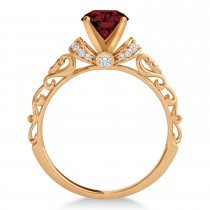 Garnet & Diamond Antique Style Bridal Set 14k Rose Gold (0.87ct)