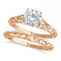 Moissanite & Diamond Antique Style Bridal Set 14k Rose Gold (0.87ct)