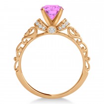 Pink Sapphire & Diamond Antique Style Bridal Set 14k Rose Gold (1.12ct)