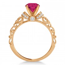 Ruby & Diamond Antique Style Bridal Set 14k Rose Gold (0.87ct)