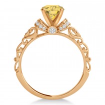 Yellow Diamond & Diamond Antique Style Bridal Set 14k Rose Gold (1.62ct)
