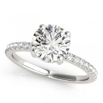 Diamond Solitaire Hidden Halo Engagement Ring w Accents 18k White Gold 1.26ct