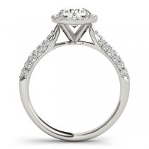 Tripple Row Diamond Halo Engagement Ring 14k White Gold (1.08ct)