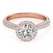 Diamond Halo Pave Sidestone Accented Engagement Ring 14k Rose Gold (0.33ct)