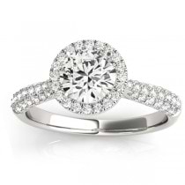 Diamond Halo Pave Sidestone Accented Engagement Ring 14k White Gold 0 ...