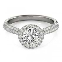 Diamond Halo Pave Sidestone Accented Engagement Ring 14k White Gold (0.33ct)