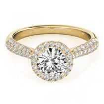 Diamond Halo Pave Sidestone Accented Engagement Ring 14k Yellow Gold (0.33ct)