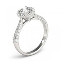 Diamond Halo Pave Sidestone Accented Engagement Ring 18k White Gold (0.33ct)