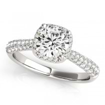 Round-Cut Square Halo Pave' Diamond Engagement Ring 14k White Gold (2.33ct)