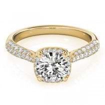 Round-Cut Square Halo Pave' Diamond Engagement Ring 14k Yellow Gold (2.33ct)