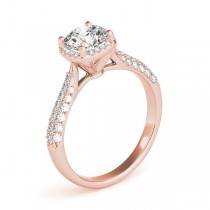 Round-Cut Square Halo Pave' Diamond Engagement Ring 18k Rose Gold (2.33ct)