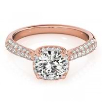 Round-Cut Square Halo Pave' Diamond Engagement Ring 18k Rose Gold (2.33ct)