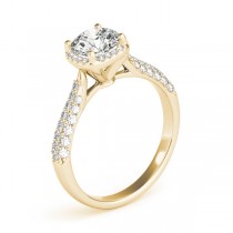 Round-Cut Square Halo Pave' Diamond Engagement Ring 18k Yellow Gold (2.33ct)
